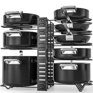 lot 7043 image: G-TING Pot Rack Organizers, 8 Tiers Pots and Pans Organizer for Kitchen Organization & Storage, Adjustable Pot Lid Holders & Pan Rack for Kitchen, Lid Organizer for Pots and Pans With 3 DIY Methods�