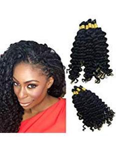 lot 7044 image: Hannah Queen Wet N Wavy Bulk hair HUMAN HAIR Micro Braiding 3 Bundle 150g Brazilian Deep Curly Wave Bulk Hair For Braiding Human Hair No Weft (16 18 20 Natural Black #1B)