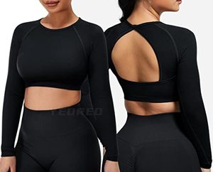 lot 7344 image: YEOREO Womens Backless T-Shirts Open Back Tee Long Sleeve Yoga Tops Sports Running Shirt