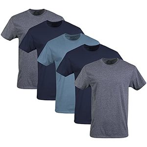 lot 7345 image: Gildan Mens Crew T-Shirts, Multipack, Style G1100, NavyHeather NavyIndigo Blue (5-Pack), X-Large