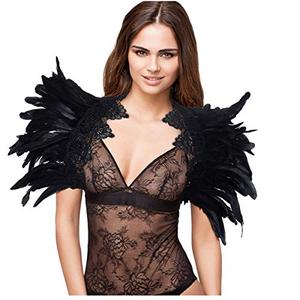 lot 7354 image: LVOW Black Feather Shrug Cape Shoulder Wrap Lace Collar Halloween Costumes for Women (Black -001)