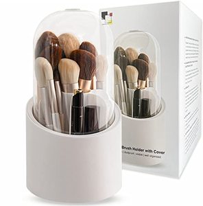 lot 7359 image: Lebenrich Makeup Brush Holder Organizer with Lid, Rotating Dustproof Make Up Brushes Container with Clear Acrylic Cover, Spinning Cosmetics Holders Storage Cup for Vanity Desktop Bathroom Countertop