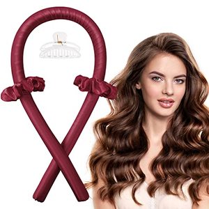 lot 7367 image: Heatless Hair Curling Rod Headband for Long Hair, No Heat Hair Curler Rollers Set can Sleep in Overnight, Satin Curl Ribbon Hair Wrap with Scrunchie and Hair Clips to Get Natural Waves Dark Red