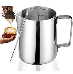 lot 7370 image: Seninhi Milk Frothing Pitcher Jug Coffee Spoons Frother Steamer Cup Foam Making - Suitable for Espresso - Latte Art Chai Cappuccino Hot Chocolate - Stainless Stee