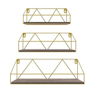 lot 7375 image: PETAFLOP Floating Shelves Wall Mounted Set of 3 Gold Storage Shelf for Bathroom, Bedroom, Living Room, Kitchen