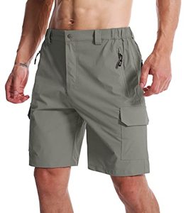 lot 7376 image: Mens Outdoor Casual Expandable Waist Lightweight Water Resistant Quick Dry Cargo Camping Fishing Hiking Shorts Army Grey