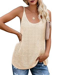 lot 7380 image: Women Oversize Scoop Neck Tank Tops Causal Sleeveless Knit Shirts Tunic Camis Loose Fashion Summer Sweater Vest Blouses Apricot