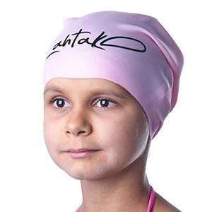 lot 7389 image: Swim Cap Kids for Long Hair - Waterproof Silicone Swim Caps for Girls Boys and Youth - Swim Cap for Braids and Dreadlocks - Swimming Cap - Lahtak (Rose Quartz, Medium)