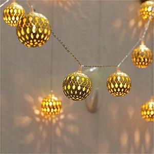lot 7391 image: Twinkle Star 40 LED Globe String Lights, Halloween Decorations Golden Moroccan Hanging Lights Battery Operated Decor for Indoor, Home, Bedroom, Party, Wedding, Christmas Tree, Warm White