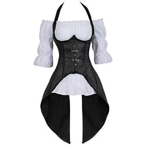 lot 7402 image: Underbust Corset Lingerie for Women Steampunk Vest top Shirt 2 Piece Set Renaissance Pirate Victorian Gray S