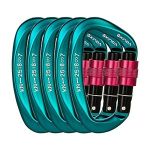 lot 7405 image: XINDA Screwgate Locking Carabiner Clip - Professional Rock Climbing Carabiner Screw Lock,Heavy Duty Carabiners for Climbing,Mountaineer,Hammock,Camping,Outdoor Equipment (5 pcs Green)