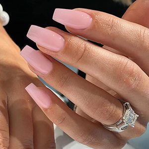 lot 7005 image: Light Pink Press on Nails Medium Long,KXAMELIE Square Shaped Glue on Nails Medium,Gel Manicure Nails Pure Color Acrylic Nails Press on,Fake Nails Kit for Women and Girls Daily Wear,24PCS