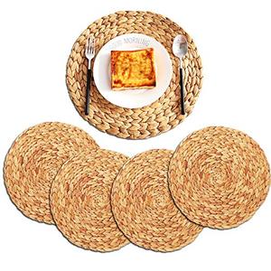 lot 7012 image: ZKZNsmart Round Woven placemat, Water Hyacinth Woven placemat, Heat-Resistant Non-Slip Woven Handmade placemat (11.8 in x 4pcs, Water Hyacinth)