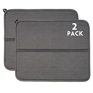 lot 7013 image: Dish Drying Mat for Kitchen Counter Dishes Towels Absorbent Sink Drain Mats with Microfiber,16�x18�,2 Pack,Grey&Grey