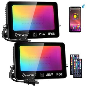 lot 7015 image: Onforu LED Flood Light 250W Equivalent 2500 LM 2 Control Way, Bluetooth RGBW Stage Lights with Remote&APP, 16 Million Colors 27 Modes, Uplights Music Synchronize, Timing, IP66 Spotlights for Events