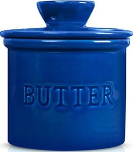 lot 7016 image: French Butter Crock for Counter With Water Line, On Demand Spreadable Butter, Ceramic Bell Style Butter Keeper to Leave On Counter, French Butter Dish, Dark Blue
