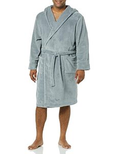 lot 7805 image: Amazon Essentials Mens Mid-Length Plush Robe, Grey, Medium-Large