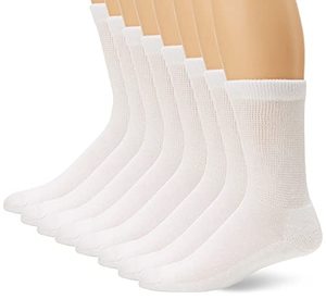lot 7806 image: MediPEDS 8 Pair Diabetic Crew Socks with Non-Binding Top, White, Shoe Size Shoe Size Men 7-12 and Ladies 10-13