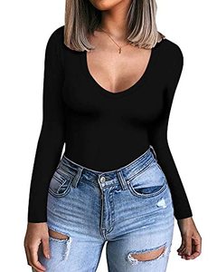 lot 7807 image: CLOZOZ Long Sleeve Tops for Women Sexy Womens V Neck T Shirts for Women Fitted Shirts Tight Basic Tee