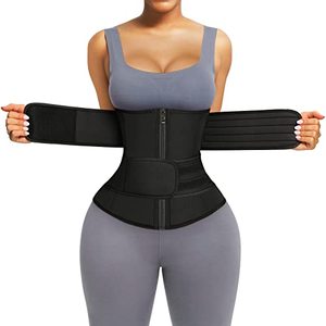 lot 7812 image: FeelinGirl Sauna Waist Trainer for Women Long Torso Plus Size Sweating Belts Zipper Bones Workout Trimmer Neoprene Exercise Black M