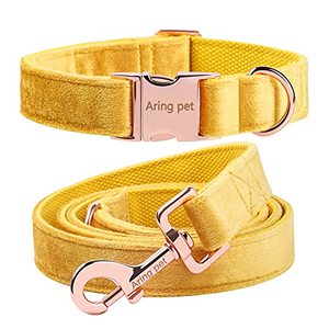lot 7813 image: ARING PET Velvet Dog Collar and Leash Set, Bright Yellow Dog Collar and Leash, Adjustable Soft Collars for Dogs