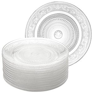 lot 7826 image: Frcctre 12 Pack Glass Salad Plates, 7 Inches Glass Fruit Dessert Plates, Clear Glass Appetizer Dinnerware Set with Beautiful Carved Pattern, Dishwasher Safe