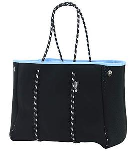 lot 7830 image: QOGiR Neoprene Multipurpose Beach Bag Tote with Inner Zipper Pocket (Pure Black, X-Large)