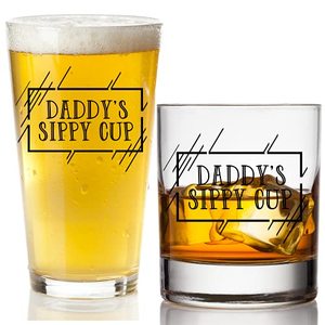 lot 8011 image: Daddy�s Sippy Cup Whiskey & Beer Glass Gift Set - Funny New Dad Gifts for First Time Parents - Unique Christmas, Fathers Day, or Birthday Gift for Expecting Father