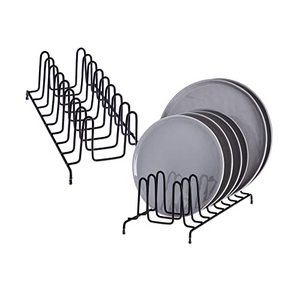 lot 8014 image: SIMPLEMADE Kitchen Dish Rack Organizer - 2 Wire Metal Cabinet Organizers and Storage Rack for Plates, Dishes, Pots, Pot Lids, Pan Lids, Container Lids - Shelf, Counter & Pantry Organization (Black)
