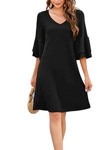 lot 8017 image: Gracyoga Womens 2023 Summer Dress Sweet Cute V-Neck Ruffle Bell Sleeve Flowy Dress Shift Mini Dresses Black