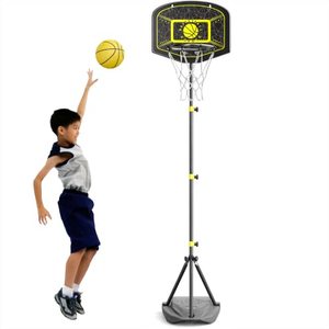 lot 8024 image: HAHAKEE Kids Basketball Hoop, Height-Adjustable 2.9 FT-6.1 FT, Indoor and Outdoor Basketball Set for Toddlers Age 3-8