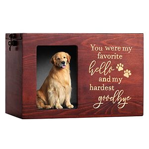 lot 8028 image: DGDCDV Pet Memorial Urns for Dog or Cat Ashes, XLarge Wooden Funeral Cremation Urn with Photo Frame, Memorial Keepsake Memory Box with Black Flannel as Lining, Loss Pet Memorial Remembrance Gift