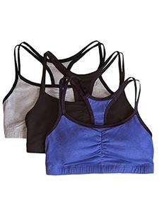 lot 8031 image: Fruit of The Loom Womens Spaghetti Strap Cotton Pull Over 3 Pack Sports Bra, Grey HeatherNavy HeatherBlack, 36