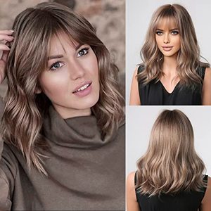 lot 8033 image: HAIRCUBE Long Light Brown Curly Wigs for Women with Bangs