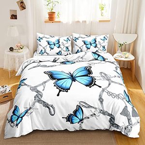 lot 8039 image: CVHOUSE Butterfly Duvet Cover Set Queen Size,Butterfly Bedding Set,Butterflies Printed Comforter Cover Set for Girls Kids Teens,1 Quilt Cover 2 Pillowcases 3 Piece