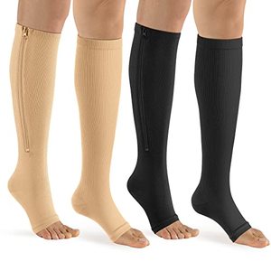 lot 8044 image: bropite Zipper Compression Socks Women & Men - 2Pairs Calf Knee High 15-20mmHg Open Toe Compression Stocking suit for Walking,Running