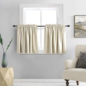 lot 8045 image: DONREN 36 Inches Long Curtain Tiers-Room Darkening Rod Pocket Small Curtains for Small Window (42 W x 36 L,2 Panels,Cream Beige)
