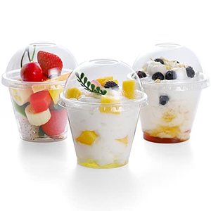 lot 8046 image: TashiBox 9 Ounce -100 Pack plastic cups with dome lids  Plastic Cocktail Glasses with lids  Plastic Drinking Cups with Lids  Bulk Party Cups  Wedding Tumblers