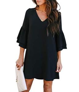 lot 8049 image: BELONGSCI Womens 2023 Summer Dress Sweet & Cute V-Neck Bell Sleeve Shift Dress Mini Dress, Perfect for Wedding or Graduation