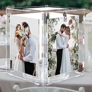 lot 8053 image: Ywlake Acrylic Wedding Card Box with Picture Frame for 6x8 Photos, Large Rotatable Envelope Post Money Gift Box Holder with Lock Slot for Reception Anniversary Birthday Party Baby Shower