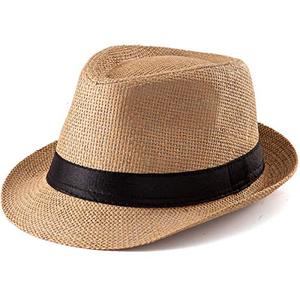 lot 8069 image: Straw Hat for Women Men - Summer Khaki Fedora Hat with Band Sun Hat for Travel
