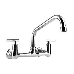 lot 8077 image: KWODE 2-Handle Commercial Sink Faucet 8 inch Center Wall Mount Kitchen Faucet with 8 Swivel Spout for Home Restaurant Kitchens Brass Constructed Chrome Finish