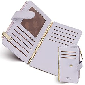 lot 8085 image: PERFECB FORYOU Slim Womens Credit Card Holder-RFID Blocking- Bifold Multi Card Small Wallet for Women Minimalist Card Holder Wallet (Purple)