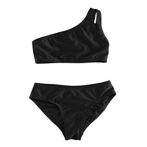 lot 8086 image: Dayu Girls Black Bikini Set One Shoulder 2 Piece Swimsuit Cute Bathing Suit