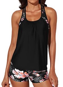 lot 8088 image: Aleumdr Women Swimsuits with Shorts Capris Blouson Printed Two Piece Bathing Suits Black 402 Large