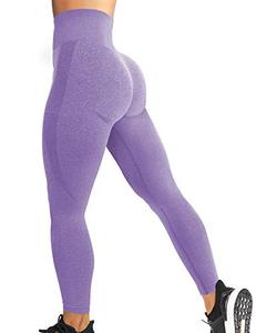 lot 8089 image: YEOREO Women High Waist Workout Gym Smile Contour Seamless Leggings Yoga Pants Tights Violet M