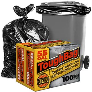 lot 8096 image: ToughBag 55 Gallon Trash Bags, Large 55-60 Gallon Industrial Trash Bags, Black Garbage Bags, 38 x 58 (100 COUNT) - Outdoor Trash Can Liners for Commercial, Janitor, Lawn and Leaf - Made in USA