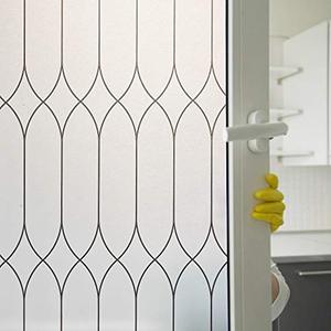 lot 8098 image: Privacy Window Film Decoration, Heat Control Window Tint for Home, Static Cling Glass Door Coverings Window Sticker Removable Non-Adhesive UV Blocking, White Frosted w Morocco Lines, 17.7 by 118.1 In