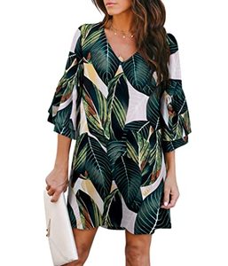 lot 8105 image: BELONGSCI Womens 2023 Summer Dress Sweet & Cute V-Neck Bell Sleeve Shift Dress Mini Dress, Perfect for Wedding or Graduation