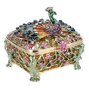 lot 8108 image: ELLDOO Mini Peacock Trinket Box, Vintage Metal Enameled Decorative Box Ring Earrings Jewelry Organizer Gift Box for Girl Women